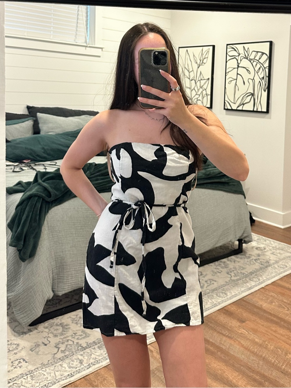 Abercrombie & Fitch Black and White Strapless Print Mini Dress